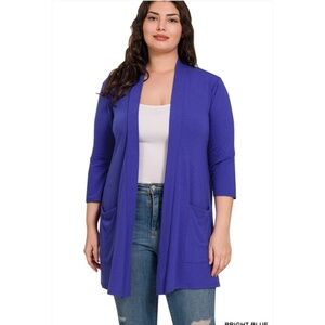 NWOT Zenana 3/4 Sleeve Lightweight Pocket Cardigan - Bright Blue